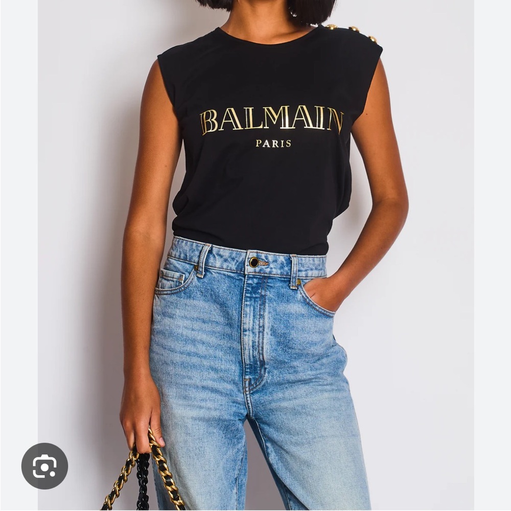 Balmain Black Top with Gold Button Accents - Picture 4 of 7